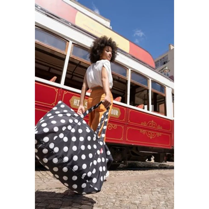 Reisenthel Einkaufstasche mini maxi travelbag Shopper, klein zusammenfaltbar, Schwarz, mit Reißverschluss und Schlüsselhalter – Bild 9