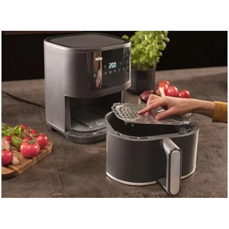 Braun Heißluftfritteuse MultiFry 3 HF 3030, 4,3 L, 1500W, digitale Temperaturregelung, 80-200°C, Timer, 8 Programme, Touch Control, Antihaftbeschichtung, Garkorb & Rost spülmaschinenfest, Schwarz – Bild 5