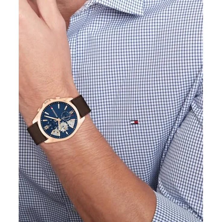Tommy Hilfiger Multi Zifferblatt Quarz Uhr für Herren mit Braunes Lederarmband - Präzises Quarzwerk, elegantes blaues Skelett-Zifferblatt – Bild 4