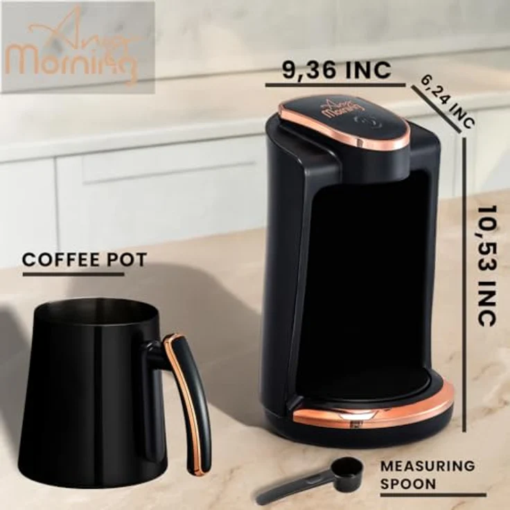 ANY MORNING French Press Kanne Türkische Kaffeemaschine, Edelstahl, 4 Tassen Kapazität, Sicherheitsfunktionen, 400W – Bild 3