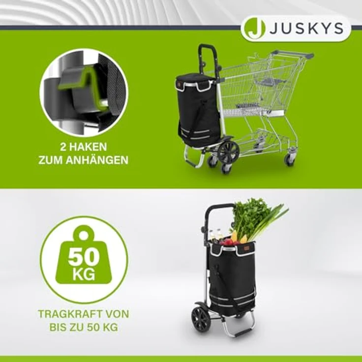 Juskys Einkaufstrolley 3in1 mit 2 Rollen für Shopping - 56 L Tasche abnehmbar - Trolley klappbar & modern - Sackkarre Einkaufsroller Schwarz – Bild 5