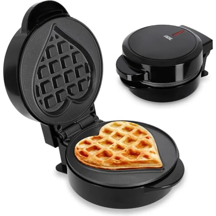 ADE Mini Waffeleisen Herzform | belgische Waffel | perfekt für eine Person, Party, Kindergeburtstag | hochwertige Antihaftbeschichtung | 550 W | schwarz - Preisvergleich – Bild 1