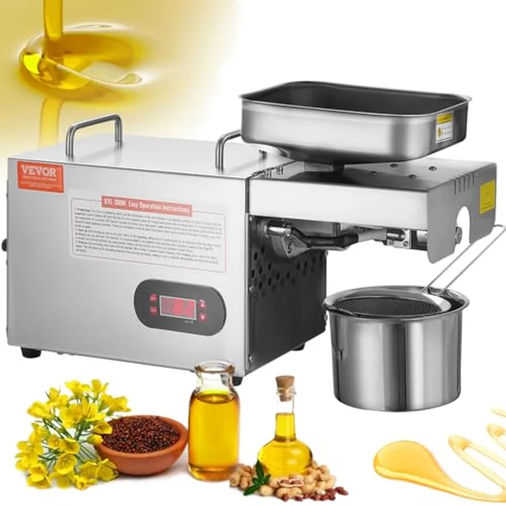 VEVOR Elektrische Ölpresse, 850 W aus Edelstahl, einstellbare Temperatur, Heißpresse-Ölpresse für Erdnüsse, Sesam, Raps, Tee - VEVOR – Bild 1