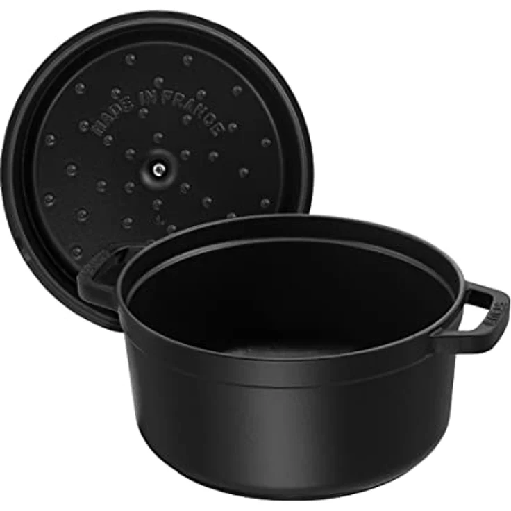 Staub 1102825 Cocotte-Bräter, rund mit Deckel 28 cm, 6,70 L, mit mattschwarzer lierung im Inneren des Topfes, schwarz – Bild 3