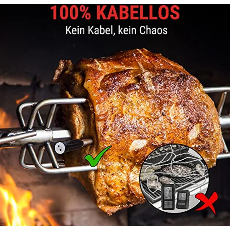 ThermoPro TempSpike Fleischthermometer Kabellos 150m Bluetooth Grillthermometer IP67 Meat Thermometer Bratenthermometer für Backofen Grill Smoker Rotisserie Airfryer Sicher im Geschirrspüler, Schwarz – Bild 3