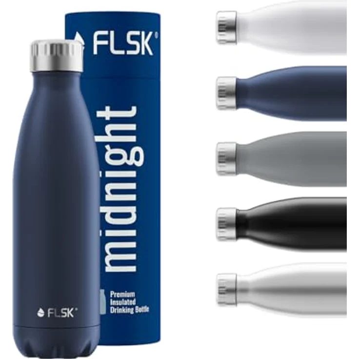 FLSK Trinkflasche – Premium Edelstahl Thermosflasche mit VICC-Technologie – 100 % auslaufsicher, kohlensäuregeeignet, hält 24 h kalt & 18 h heiß – BPA-frei (midnight, 500 ml) – Bild 1