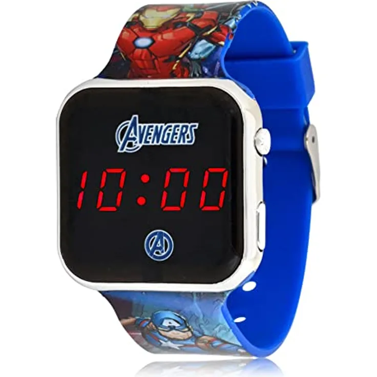Accutime LED-Kinderuhr Avengers AVG4706, lange Batterielaufzeit, Abschalt Automatik, blau
