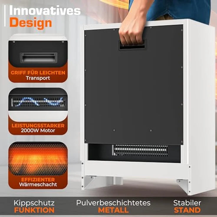 TRESKO Elektrokamin TRESKO® mit 2000W Heizung, Fernbedienung & WiFi App, LED-Flammeneffekt, LCD-Display, 3 Heizmodi – Bild 7