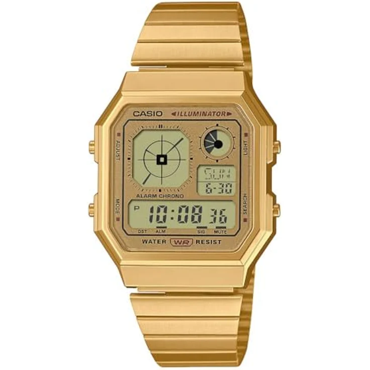 Casio Watch A130WEG-9AEF, Digitaluhr mit analogem Display, Gold Edelstahlband, Kalenderfunktion, Stoppuhr, Alarm, 3 bar wasserdicht, 35 x 40 mm – Bild 1