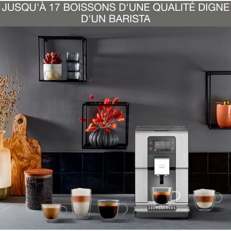 Krups Intuition Experience EA876D Kaffeemaschine, Super-Automatik, Farb-Touchscreen, Kaffeemaschine mit Leuchtanzeigen, 17 Getränke, personalisierte Rezepte, Edelstahl – Bild 3