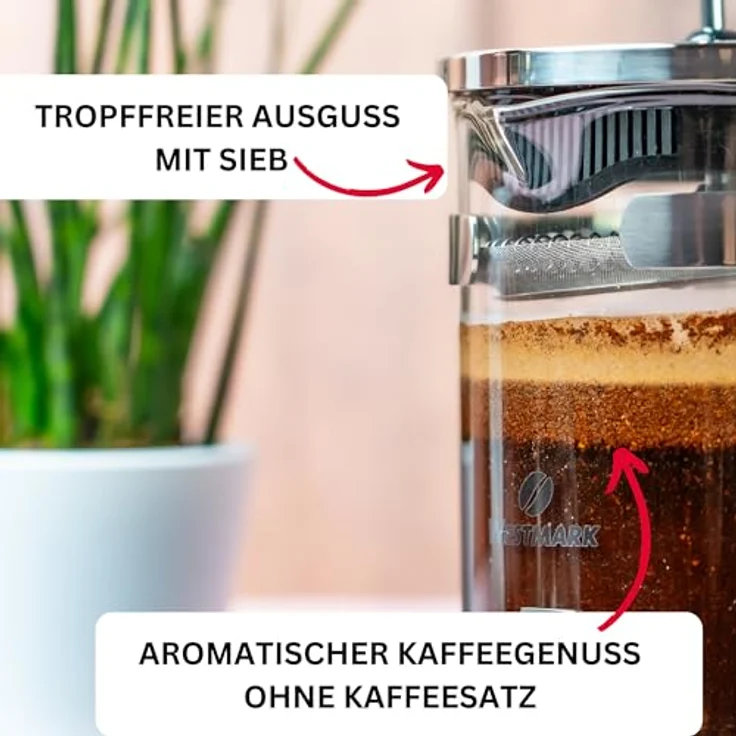 Westmark Kaffeebereiter French Press, 500 ml, Glas-Rostfreier Edelstahl, Brasilia, Silber-Schwarz, 24702260 – Bild 6
