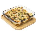 eluno Glas-Auflaufform inklusive Bambus-Deckel, ca. 1,8 Liter, hitzebeständiges Borosilikat-Glas, eckig