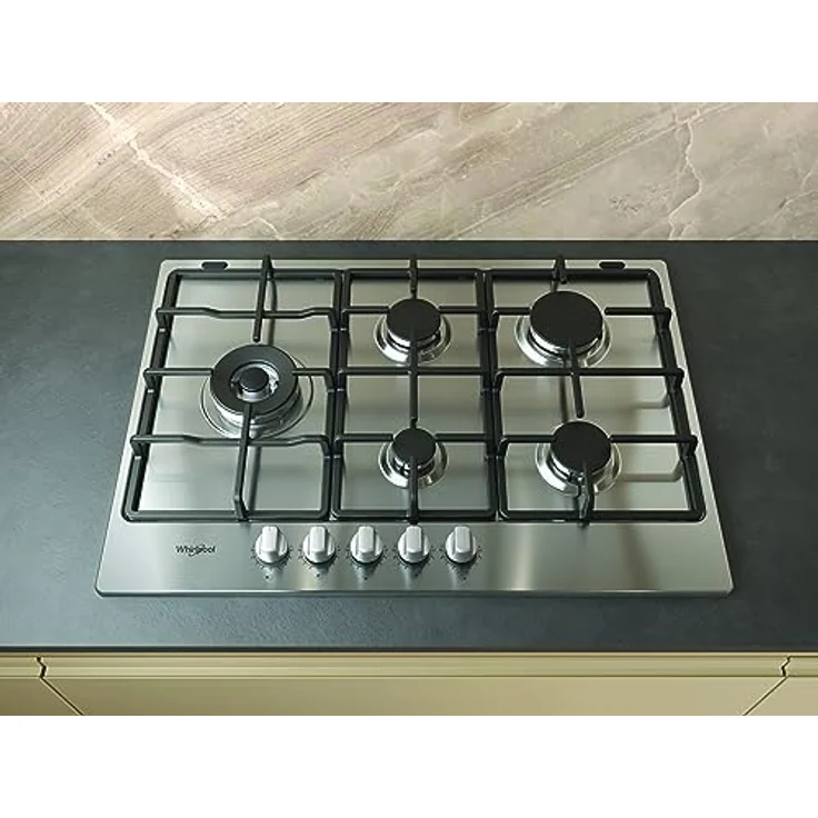 Whirlpool TGML 761 IX R Einbau-Gasherd, 5 Brenner, 75 cm, Edelstahl, 3500 W, Gusseiserne Grillroste, Frontsteuerung, MultiLevel Flame – Bild 4