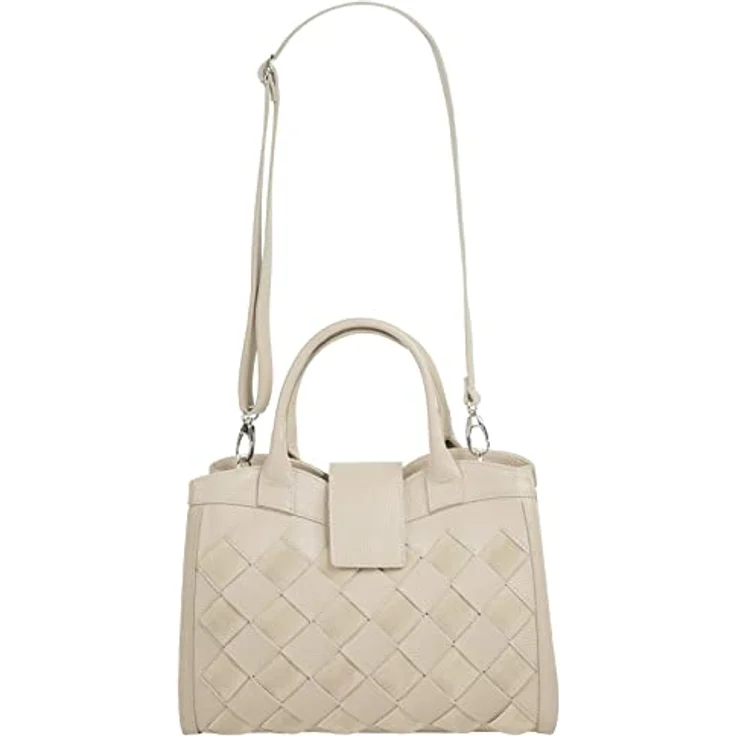 Samantha Look Lederhandtasche im Flechtmuster, braun, mit Smartphonefach und verstellbarem Schultergurt – Bild 7