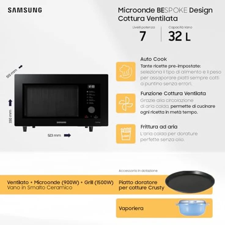 Samsung Kombi-Mikrowelle MC32DG7646KKE1, WLAN, Frittieren, Dampf, 32 l, Holzkohle – Bild 2