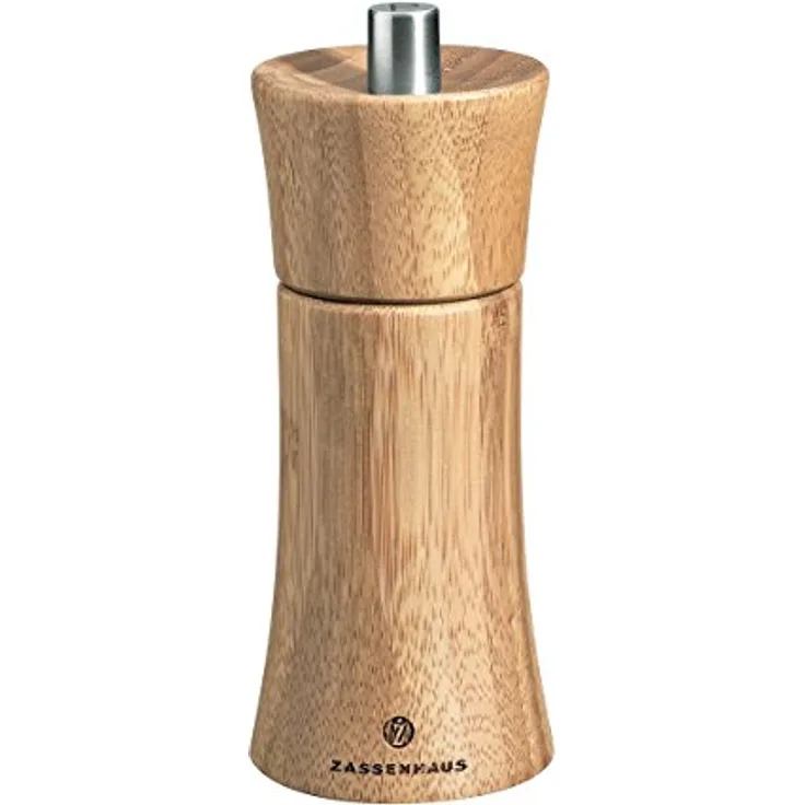 Zassenhaus Pfeffermühle Frankfurt 14 cm, aus Bambus mit stufenlos verstellbarem Hochleistungs-Keramikmahlwerk, befüllt