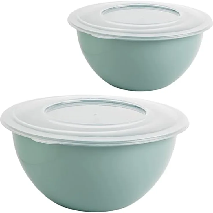 2friends SUSTANIA Schüssel Modell Green, 5L mit Deckel im 2er Set, BPA-freies PP, Ø 28 cm, vielseitig als Salatschüssel und Rührschüssel