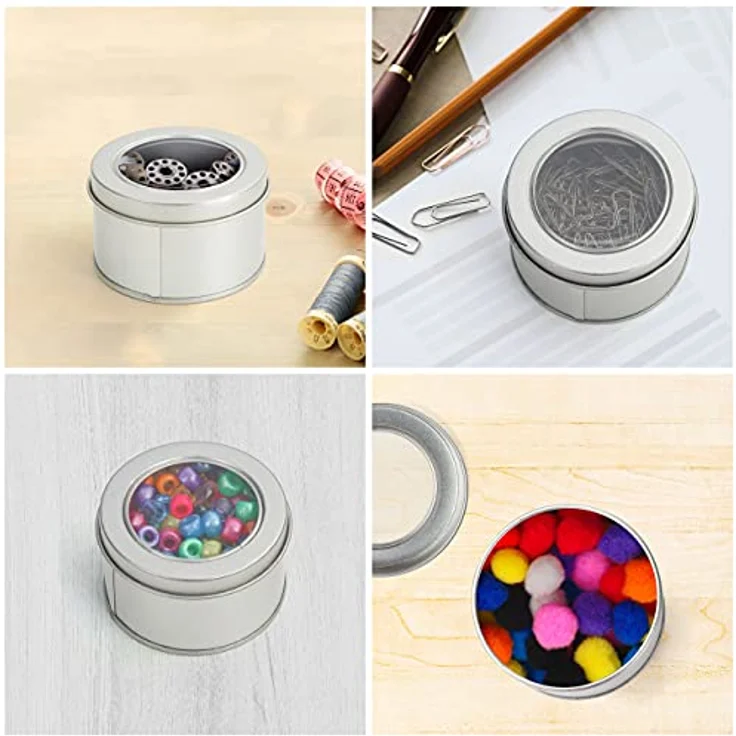 Kurtzy 10Stk Blechdose mit Deckel Rund Silber, Kleine Metallbox 6,5x4cm, Korrosionsfrei mit Sichtfenster und Druckverschluss – Bild 6