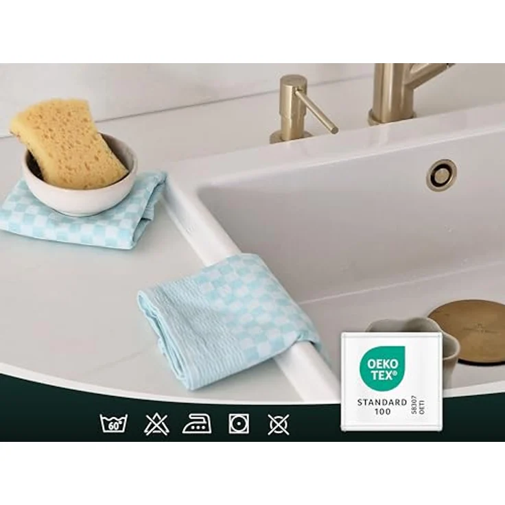 ZOLLNER 10er Set Geschirrtücher Baumwolle in 46x70 cm - super saugstarke und robuste Küchentücher – waschbar bis 60°C – in Mint kariert - Gastronomiequalität - Oeko Tex® Zertifiziert – Bild 5