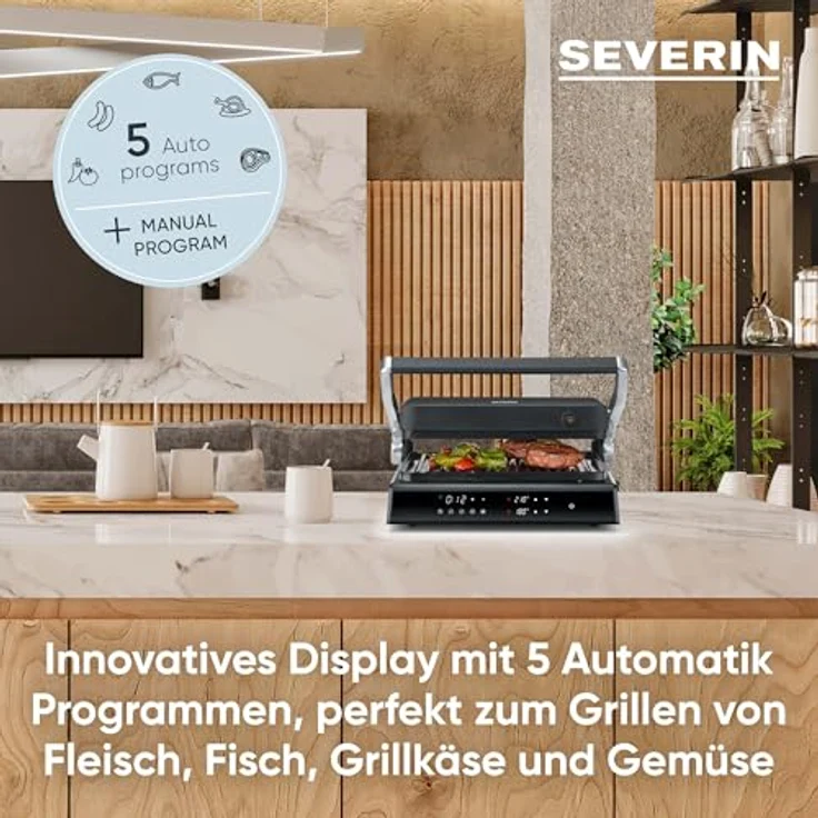 SEVERIN SEVINI Comfort digitaler Sandwich-Maker, keramikbeschichtet, Indoor-Grill bis 230°C, 1.800 W, schwarz – Bild 3