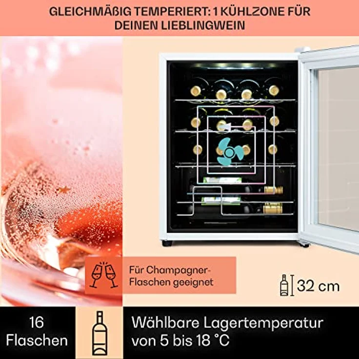 Klarstein Shiraz 16 Quartz Weinkühlschrank, freistehend, Quartz, 16 Flaschen, Touch-Bedienfeld, 5-18 °C, Energieklasse G – Bild 4