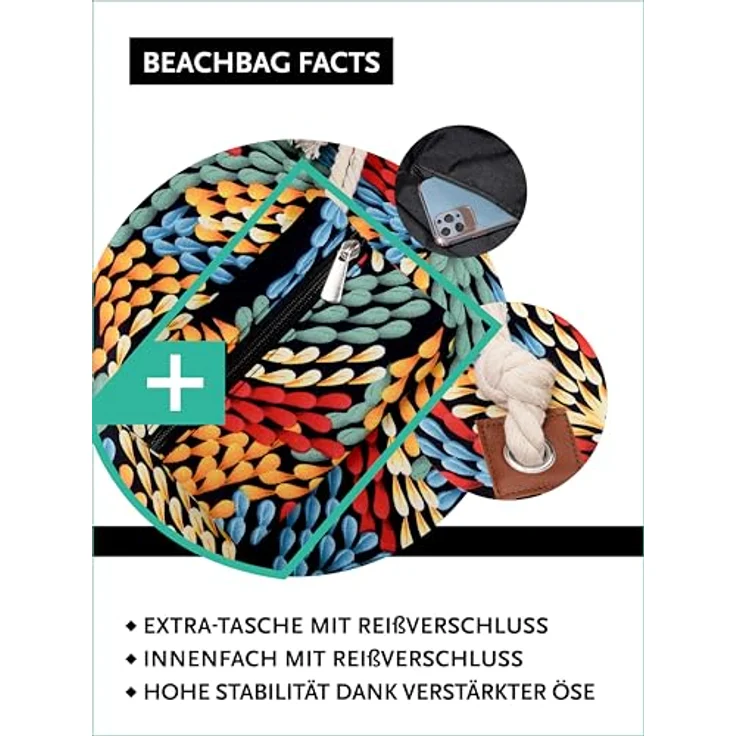 DonDon XXL Strandtasche mit Reißverschluss, bunte Shopper Tasche Damen für Strand und Meer, inklusive Mini Tasche, strapazierfähig und multifunktional – Bild 4