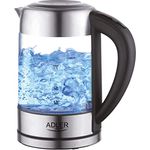 JUNG ADLER AD1247 Wasserkocher mit Temperatureinstellung (60-100°C) Digital, 2200W, Glas mit Edelstahl, 1,7 Liter, LED Innenbeleuchtung mit Farbwechsel, 360° Basis, BPA- Frei