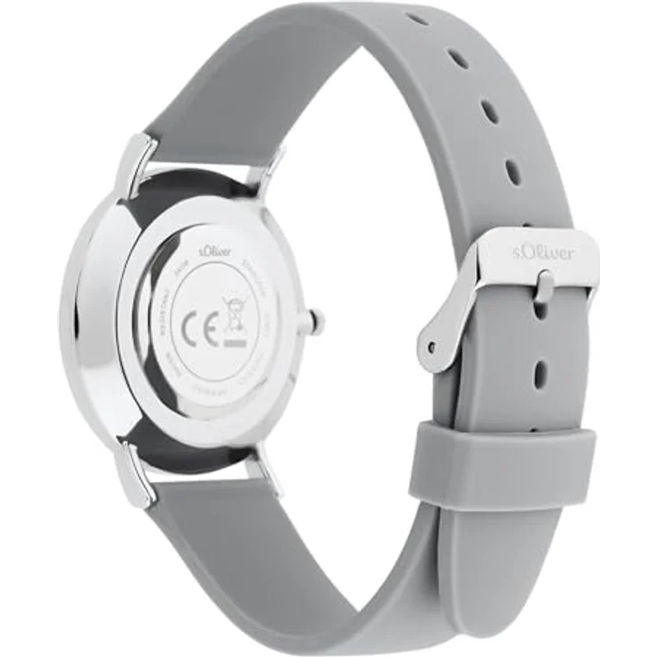 s.Oliver Damen Analog Quarz Armbanduhr SO-3707-PQ, silbernes Metallgehäuse Ø 36 mm, graues Silikonarmband, 3 ATM wasserdicht – Bild 4