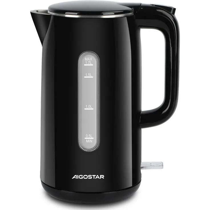 Aigostar Lydian Wasserkocher Edelstahl Doppelwand Elektrischer Wasserkocher, 1.7 l, 2200,00 W, 4 Minuten Schnell auf 100°C, Schwarz