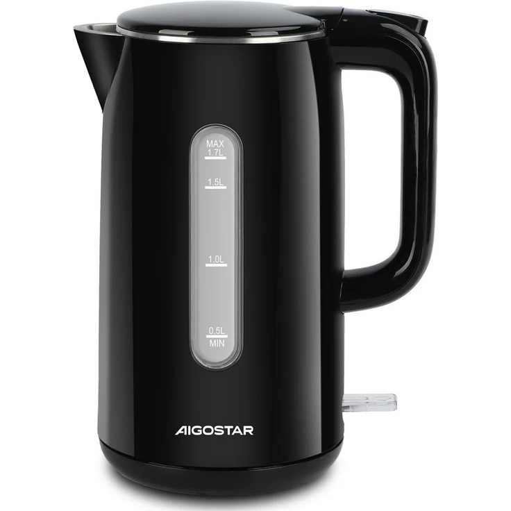 Aigostar Lydian Wasserkocher Edelstahl Doppelwand Elektrischer Wasserkocher, 1.7 l, 2200,00 W, 4 Minuten Schnell auf 100°C, Schwarz