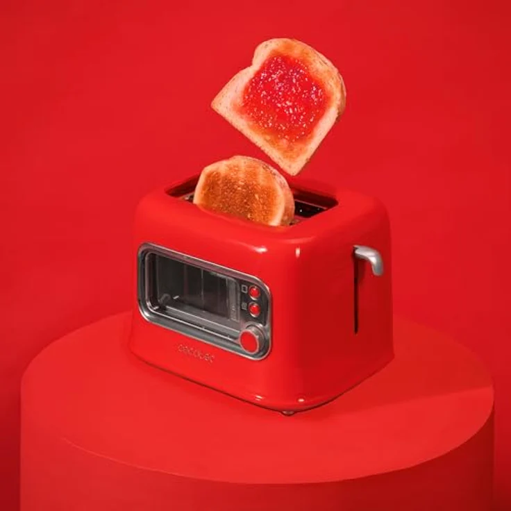 Cecotec Vertikaler Toaster RetroVision Red, 700W, 2 extra breite Schlitze, Bräunungssteuerung, Retro-Design mit Staubabdeckung – Bild 4