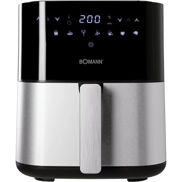 Bomann Heißluftfritteuse XXL - 5L Fritteuse | Edelstahl-Airfryer mit digitalem Touchscreen | 360° Air-Flow | 8 Programme | FR 6069 H CB