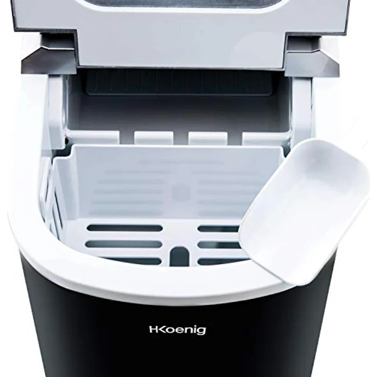 H.Koenig KB12 Eiswürfelmaschine KB12-ca. 12 kg Eiswürfel pro Tag, Produktionszeit 6-13 min. -2 Eiswürfelgrößen-Wasserstandsanzeige, 90 W schwarz, Edelstahl – Bild 4