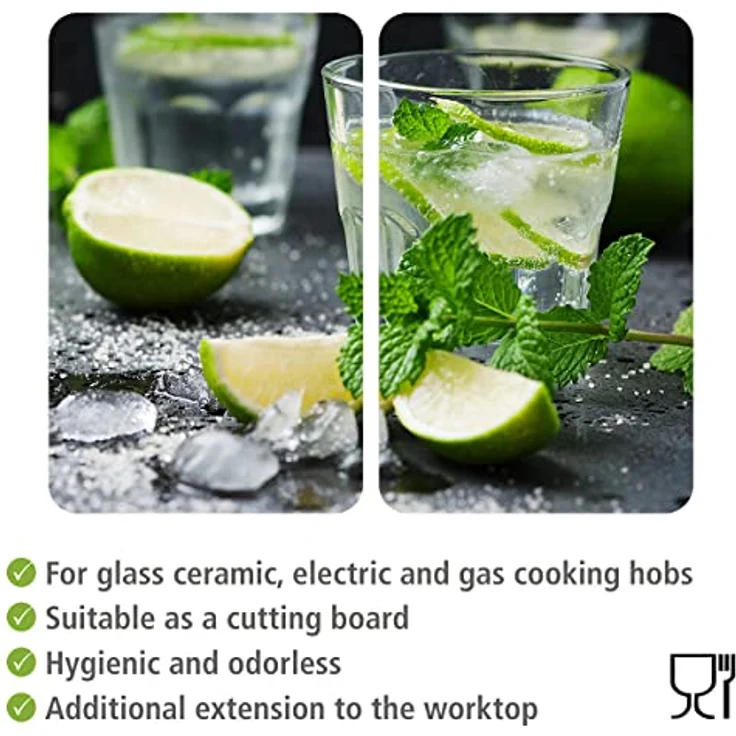 Wenko Herdabdeckplatte Universal Mojito, 2er Set Herdabdeckung für alle Herdarten, Gehärtetes Glas, 30 x 52 cm, mehrfarbig – Bild 4