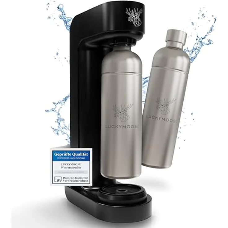 Luckymoose Infinity Wassersprudler mit 2x 1,25L Edelstahlflaschen - Spart bis zu 25% CO2 dank Stopp-Automatik - Flaschen spülmaschinenfest & ohne Ablaufdatum, Pink nicht passend – Bild 1