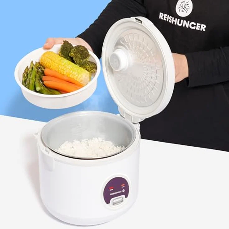 Reishunger Reiskocher - Reiskocher mit Keramikbeschichtung, 1,8 L, 700,00 W, Mit Dampfgarfunktion & Warmhaltefunktion, XXL-Version, schlichtes Design – Bild 3