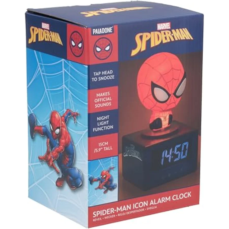 Paladone Products Spider-Man Icon Alarm Clock, digitaler Wecker mit Nachtlichtfunktion und offiziellen Sounds, 15 cm – Bild 2