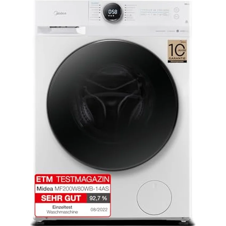 Midea MF200W80WB-14AS, Frontlader-Waschmaschine, A, Fassungsvermögen 8 kg, Standgerät, Breite 60 cm – Bild 2
