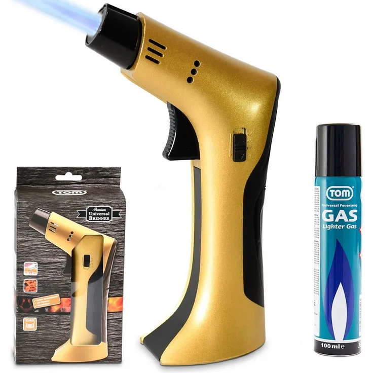 TOM GB-500 Universalbrenner Set, 1250°C, Piezozündung, Nachfüllbar, 100 ml Gaskartusche, Rot oder Gold