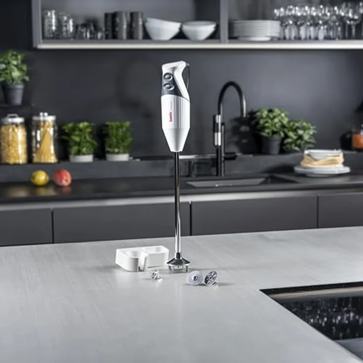 bamix Stabmixer Set G350 GASTRO PRO-3, 300 Watt, inkl. Multifunktionsmesser, Quirl-Aufsatz und Schlagscheiben-Aufsatz, Edelstahl, Weiß/Lichtgrau – Bild 5