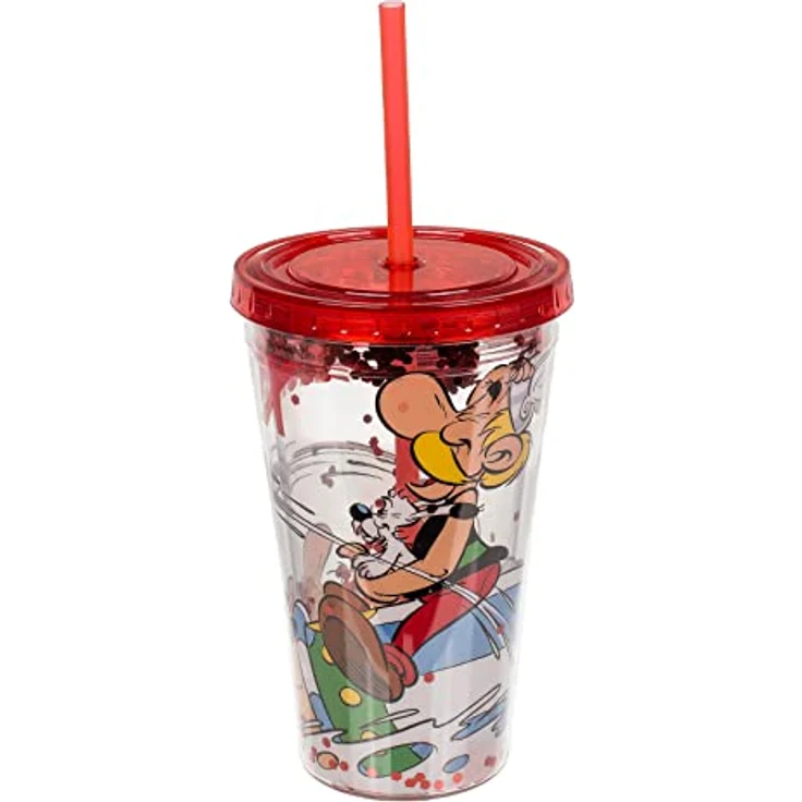 Out of the blue Trinkbecher mit Trinkhalm Asterix Wiederverwendbar Becher Cup Kunststoff 500ml, Bruchsicher Drehverschluss, Mehrfarbig – Bild 1