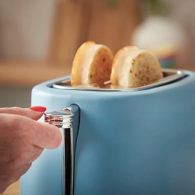 Russell Hobbs Toaster Hanley Retro Blau, 2 Scheiben, 6 Bräunungsstufen, extra breite Toastschlitze, Auftauen/Aufwärmen/Stoppfunktion, Brötchenaufsatz, Krümmelschublade, Lift & Look, 28651-56 – Bild 4