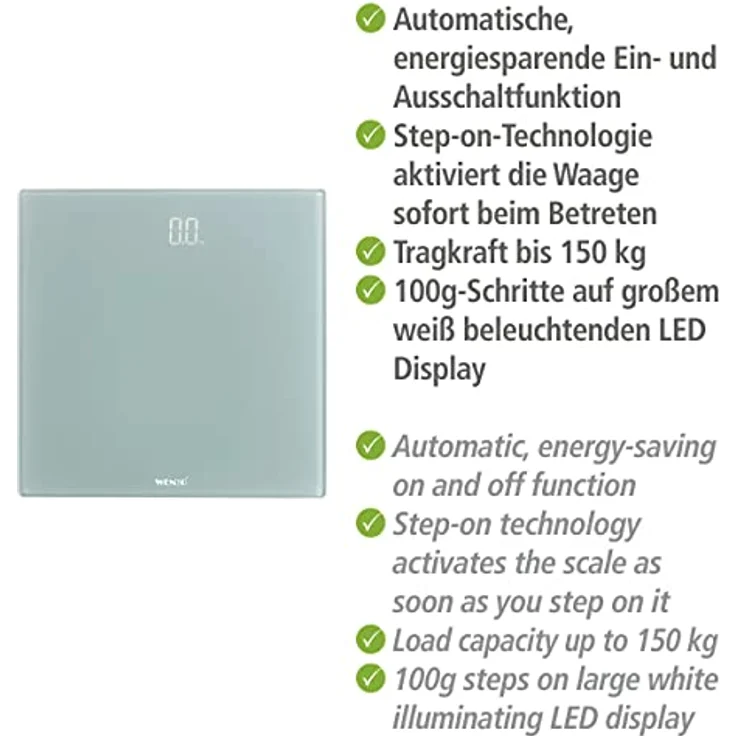 Wenko Personenwaage LED Grau, digitale Körperwaage mit LED-Display – Bild 3