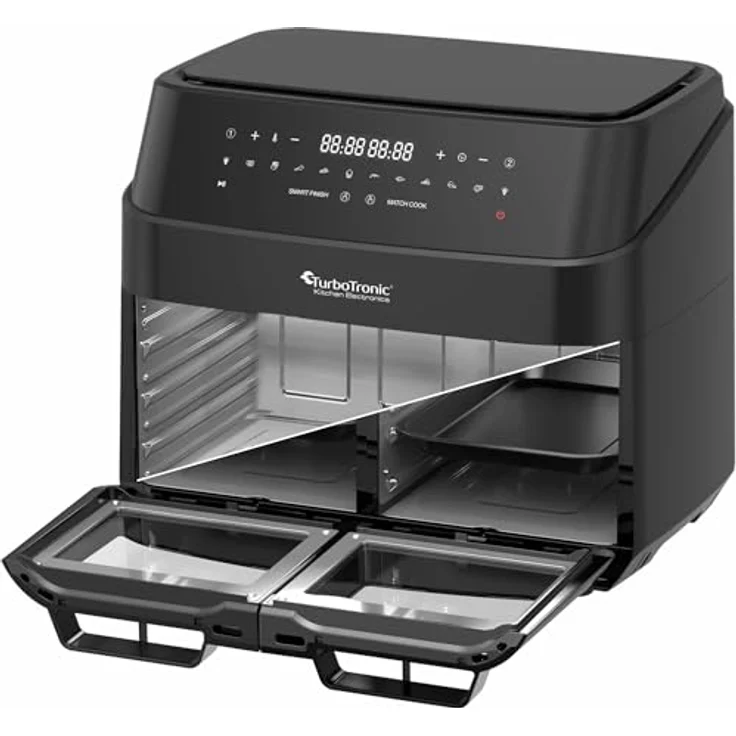 TurboTronic by Z-Line Heißluftfritteuse 12L, Fettfrei ohne Öl, 10 Programme, Power Camping Retro digital Airfryer DAF7W, Schwarz – Bild 2