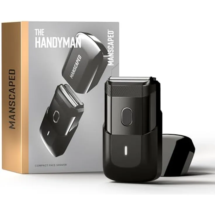 Manscaped Refining The Gentleman The Handyman™: Reise-Rasierapparat mit USB-C-Ladekabel, 60 Minuten Laufzeit, abwaschbar, Langhaartrimmer und Folienscherkopf, schwarz