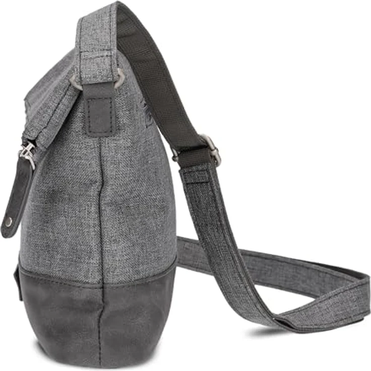 ZWEI Beuteltasche Olli OT6, leichte kompakte Umhängetasche aus wasserabweisendem Nylon und Kunstleder, grau – Bild 5
