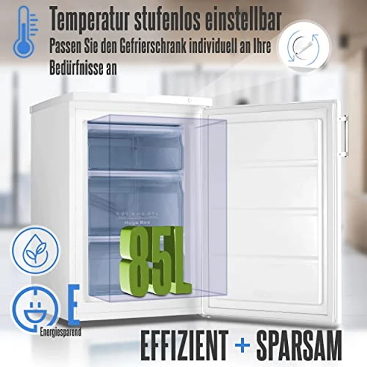 HEINRICHS Gefrierschrank, Freezer, 3x Gefrierschublade, Stufenloser Temperaturregler,Airflow, wechselbarer Türanschlag, 85 Liter Nutzinhalt, Temperatur:-18°C~-38°C, Heinrich´s (weiß) – Bild 2