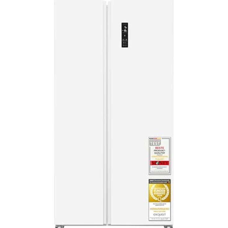 Exquisit SBS546-040D, Side-by-Side Kühl-Gefrierkombination, 442 Liter, No-Frost, LED-Display, 10 Ablagen, leiser Betrieb, weiß – Bild 2