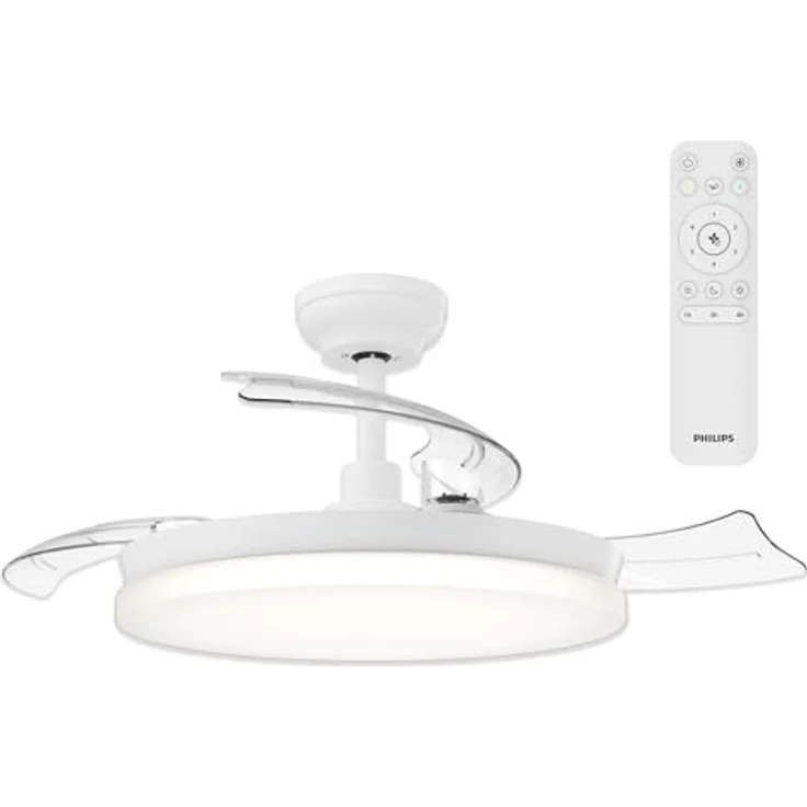 Philips Solr Deckenventilator mit LED-Licht, Einziehbaren Flügeln, 106 cm, 4.500 Lumen, Dimmbar, 3 Weißstufen, Fernbedienung, Weiß – Bild 1