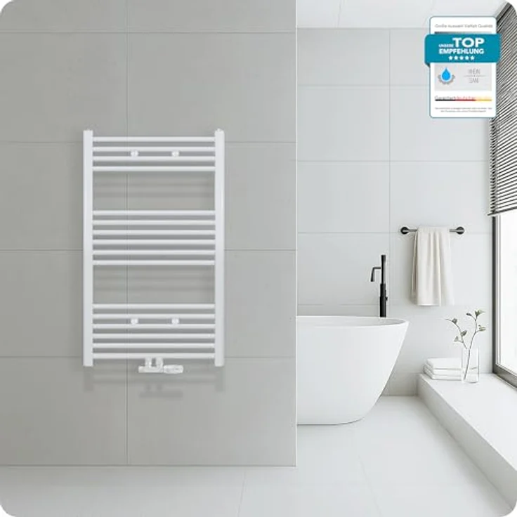 Belrad® Badheizkörper mit Mittelanschluss - Handtuchheizkörper aus Qualitätsstahl, weiß pulverbeschichtet - Wandmontagefähig & wasserbetrieben, robust und langlebig – Bild 3